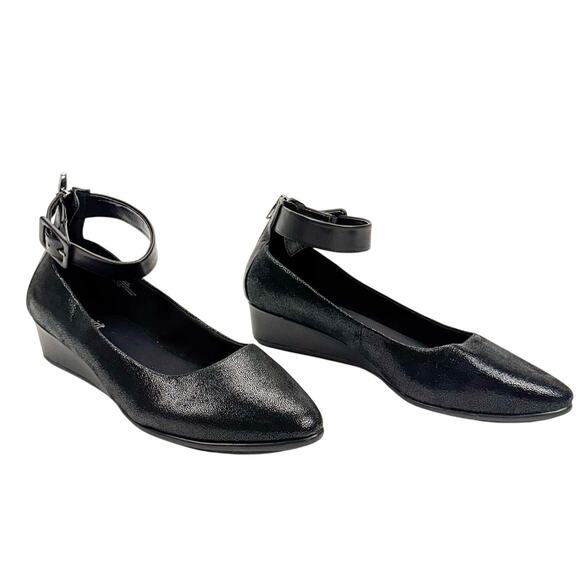 Easy Spirit Shoes - easyspirit e360 Glossy Leather Stretch Pointed Toe Zip Wedge Low Heel 8.5 Wide